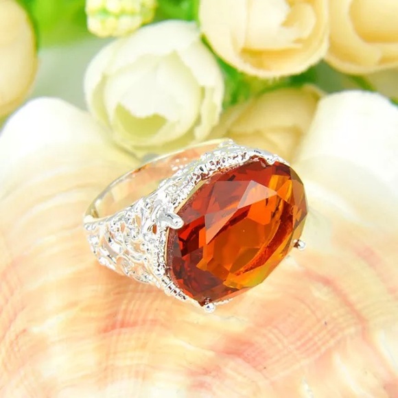 Huge Oval Honey Brazil Citrin Silver - Picture 5 of 8